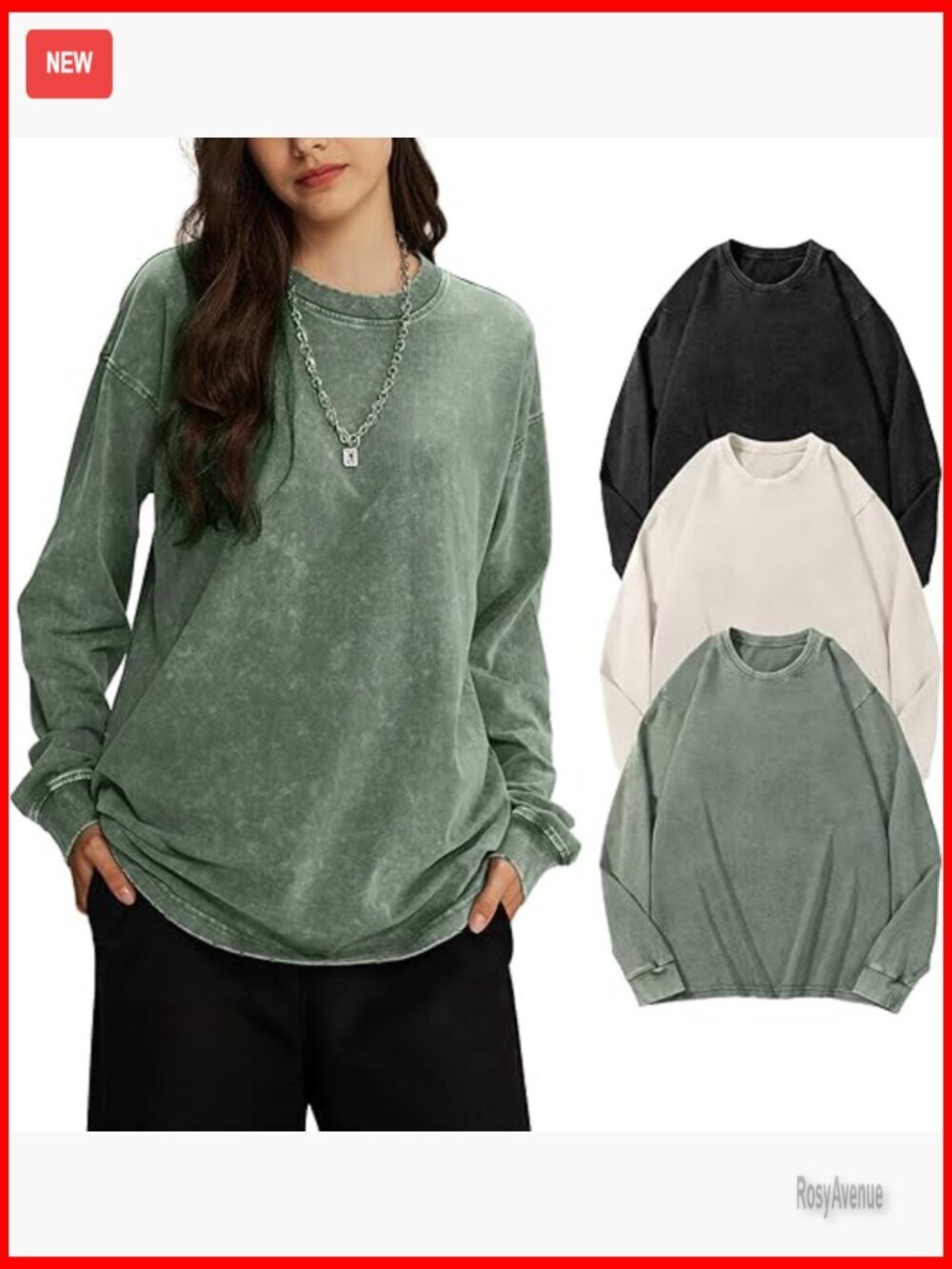 3 Pack Oversized Crewneck Sweatshirts Long Sleeve Vintage Tees